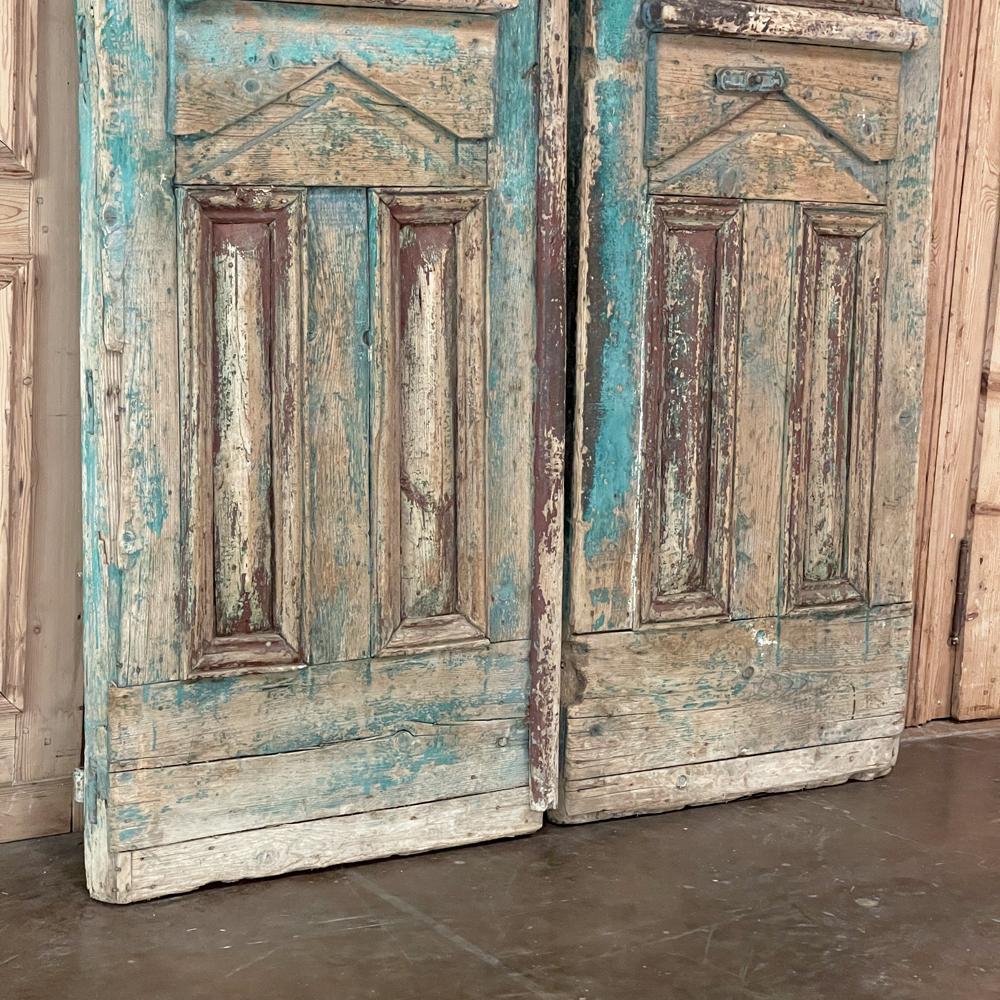 Pair 19th Century East European Oak Exterior Doors In Distressed Condition In Dallas, TX
