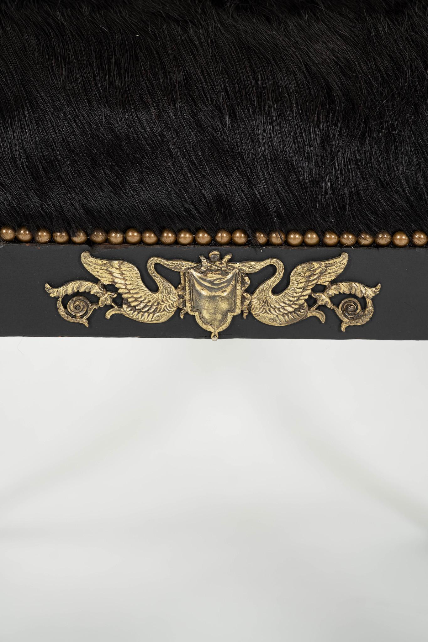 Bronze Paire de fauteuils de style Empire ébonisés du 19e siècle en cuir de poils noirs en vente
