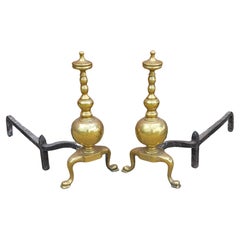 Paar Edwardianische Guss-Messing-Kamin-Androhnen des 19.