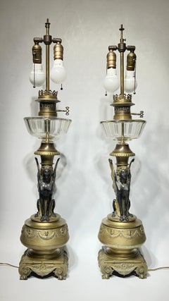 Pair 19th Century Egyptian Revival Bronze Table Lamps