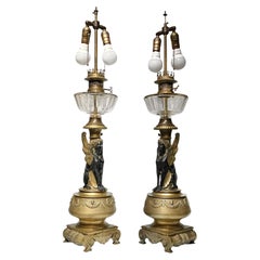 Pair 19th Century Egyptian Revival Bronze Table Lamps
