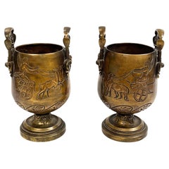 Pair 19th Century Egyptian Revival Bronze Vases