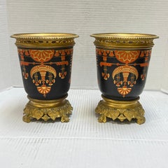 Pair 19th Century Egyptian Revival Period Gilt Bronze Vases