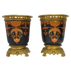 Pair 19th Century Egyptian Revival Period Gilt Bronze Vases