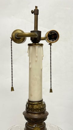 Pair 19th Century Electrified Bronze Oil Lamps