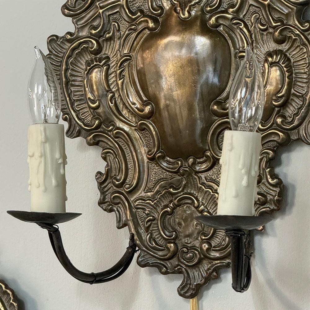 Pair 19th Century Embossed Brass Baroque Wall Sconces For Sale 5