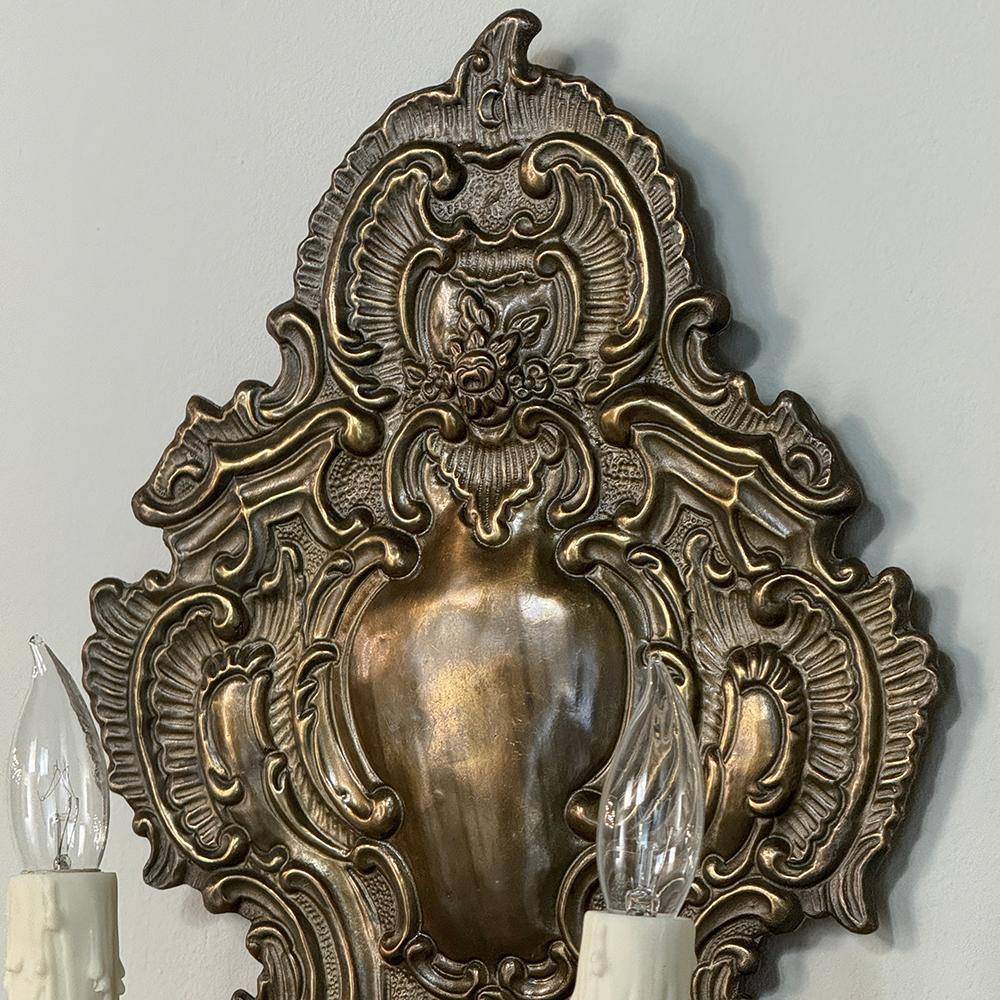 Pair 19th Century Embossed Brass Baroque Wall Sconces For Sale 6