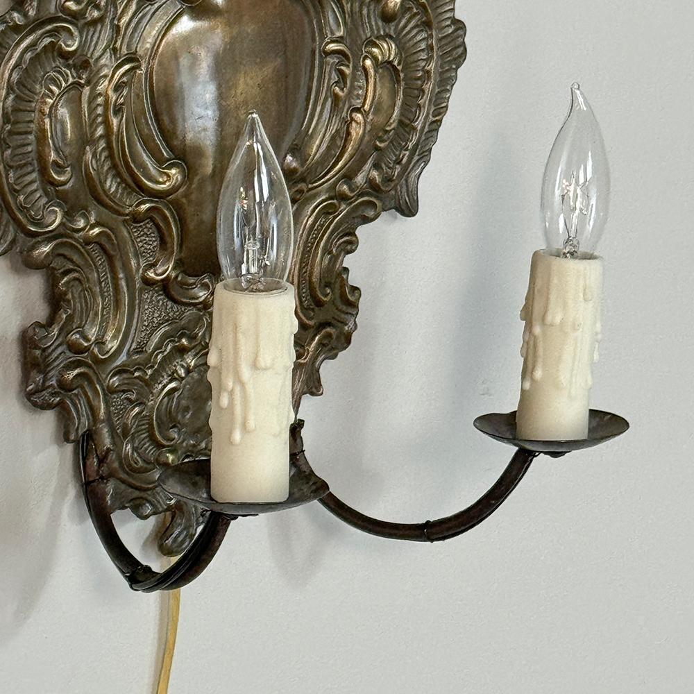 Pair 19th Century Embossed Brass Baroque Wall Sconces For Sale 8
