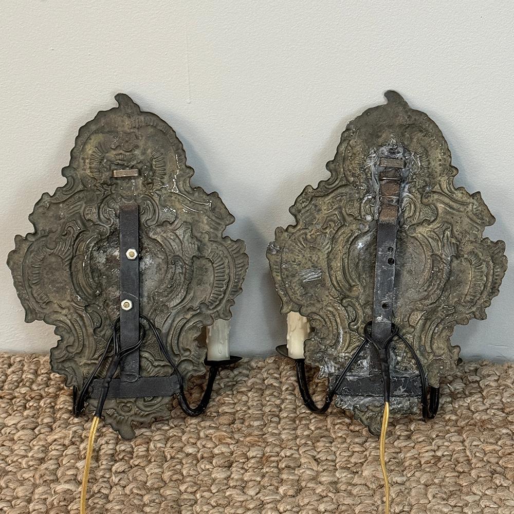 Pair 19th Century Embossed Brass Baroque Wall Sconces For Sale 9