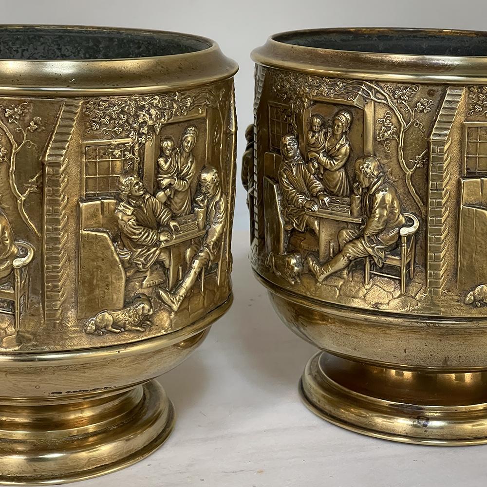 Pair 19th Century Embossed Brass Jardinieres with Tin Liners For Sale 8