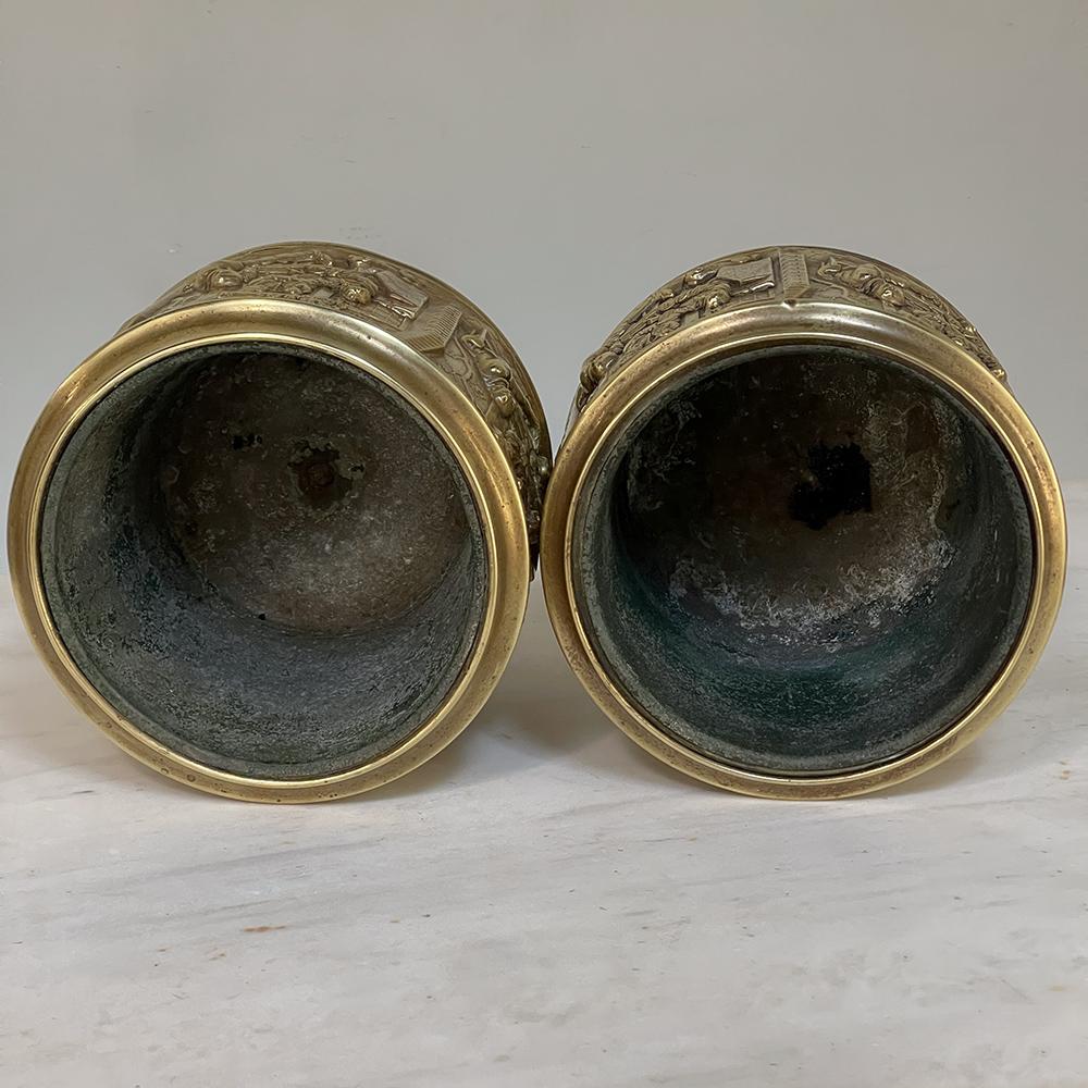 Pair 19th Century Embossed Brass Jardinieres with Tin Liners For Sale 10