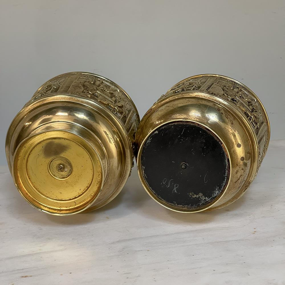 Pair 19th Century Embossed Brass Jardinieres with Tin Liners For Sale 11