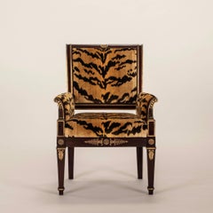 Pair 19th Century Empire Scalamandré Tiger Velvet Bergère Chairs