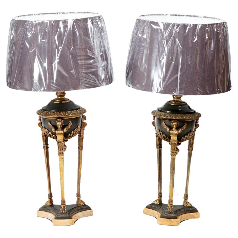 Pair 19th Century Empire Table Lamps For Sale