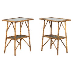 Pair 19th Century English Bamboo Laquered Tables