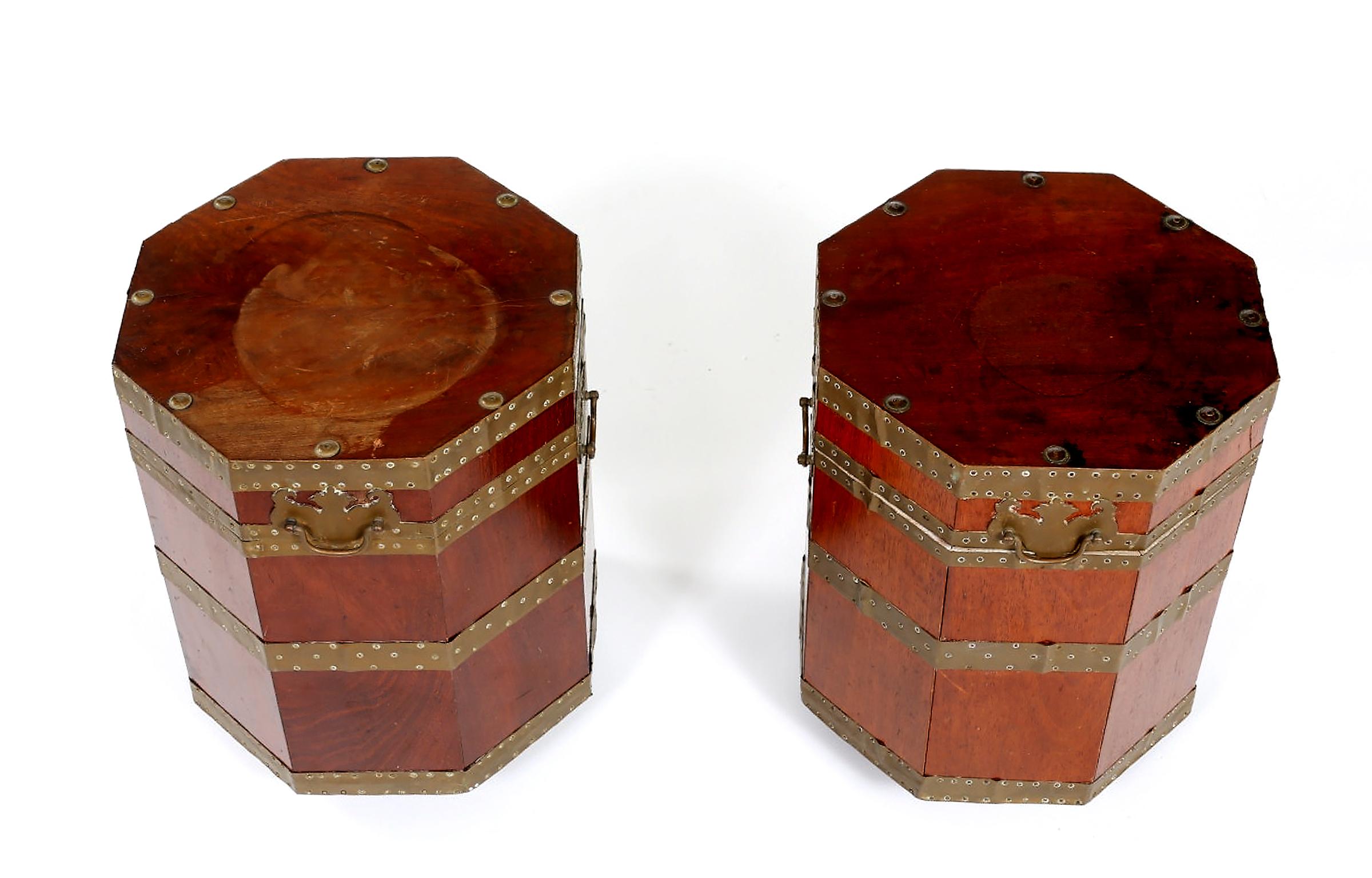 Pair 19th Century English Brass Mounted Lidded Tables In Good Condition In Tarry Town, NY