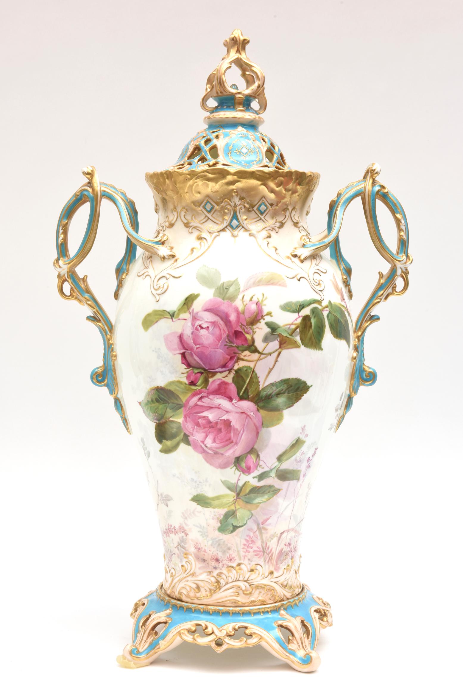 19th Century English Covered Vases, Vibrant Turquoise, Exquisitely Crafted, Pair 3