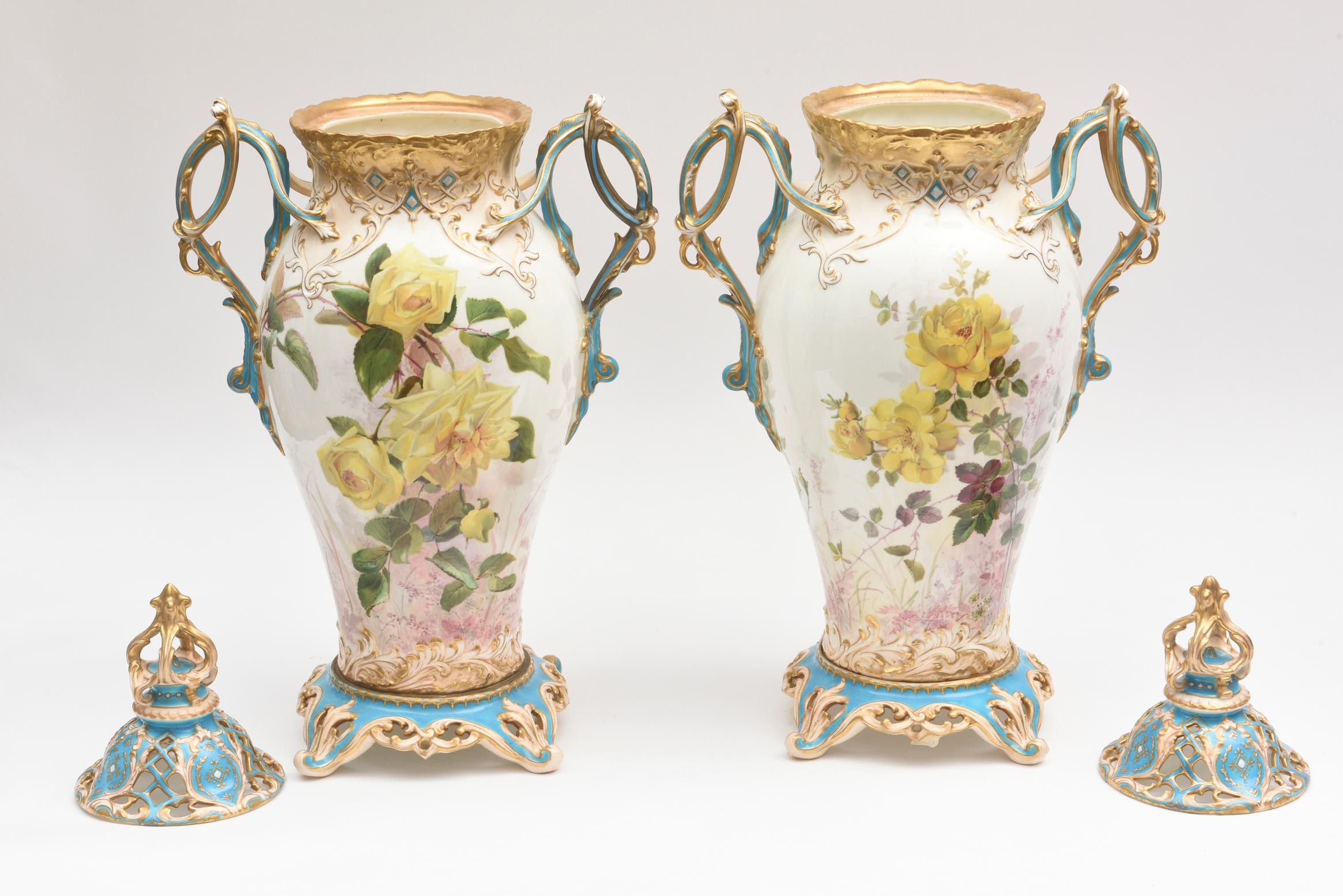 Late 19th Century 19th Century English Covered Vases, Vibrant Turquoise, Exquisitely Crafted, Pair