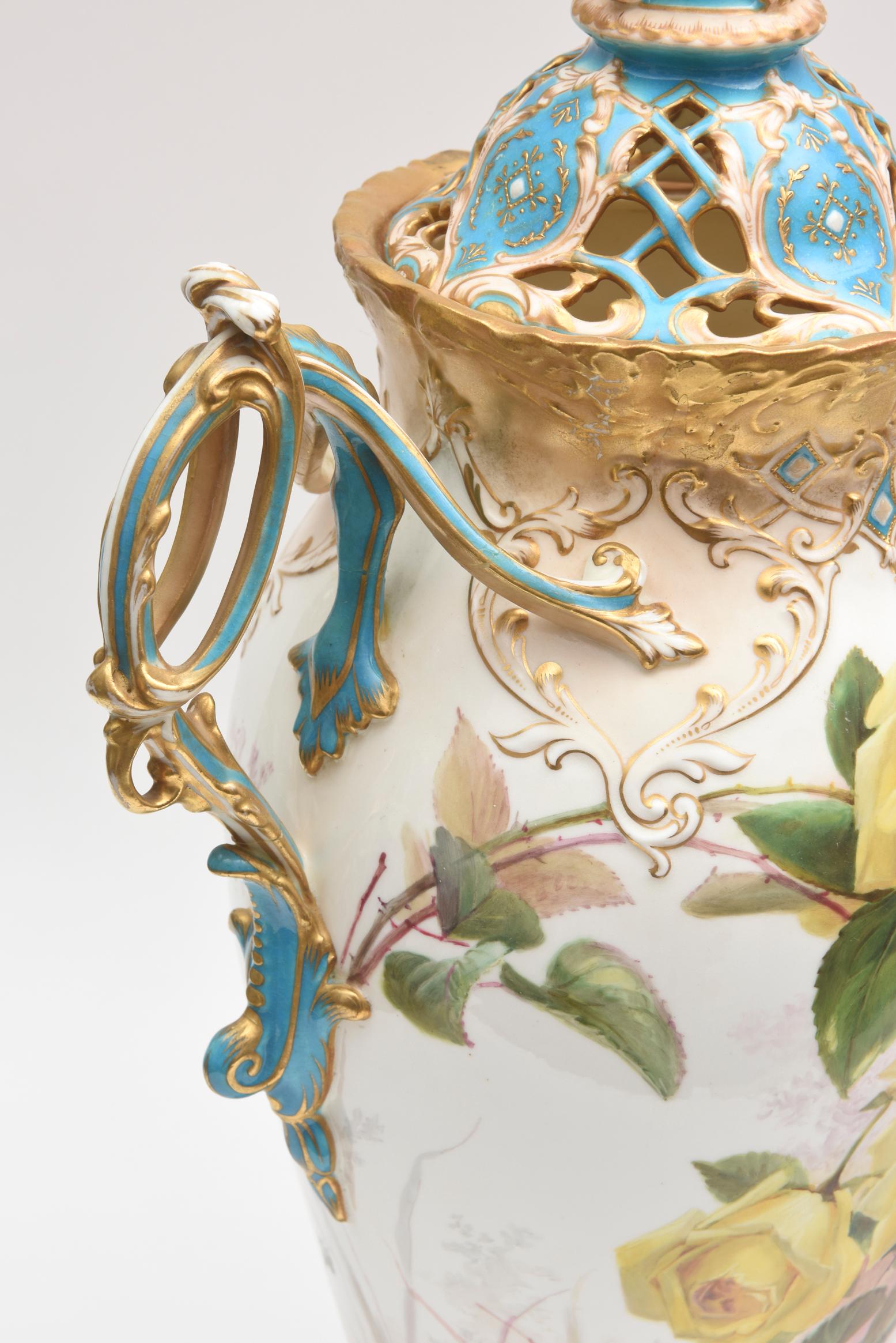 Porcelain 19th Century English Covered Vases, Vibrant Turquoise, Exquisitely Crafted, Pair