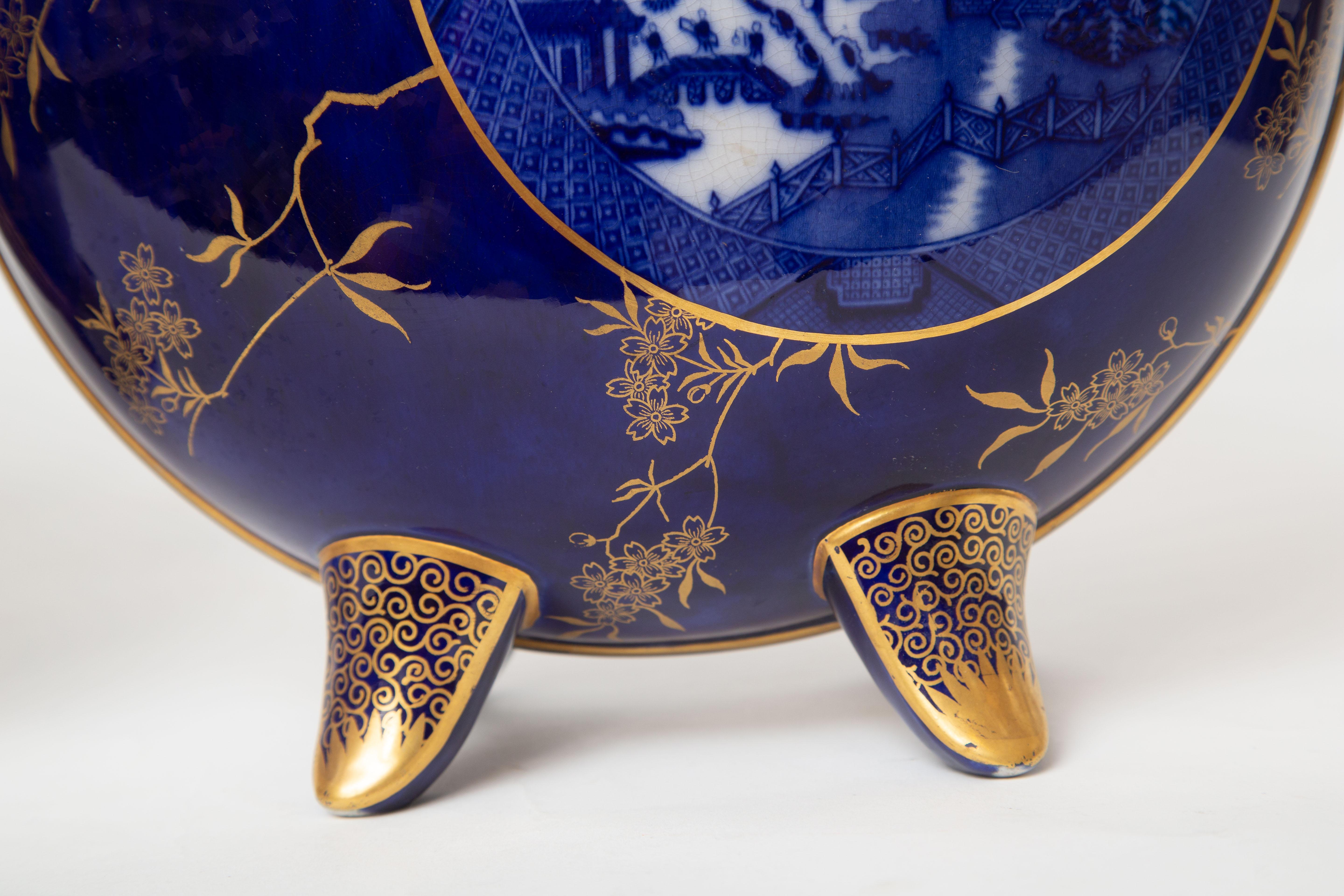 British Pair 19th Century English Flow Blue Willow Vases. Large Size 