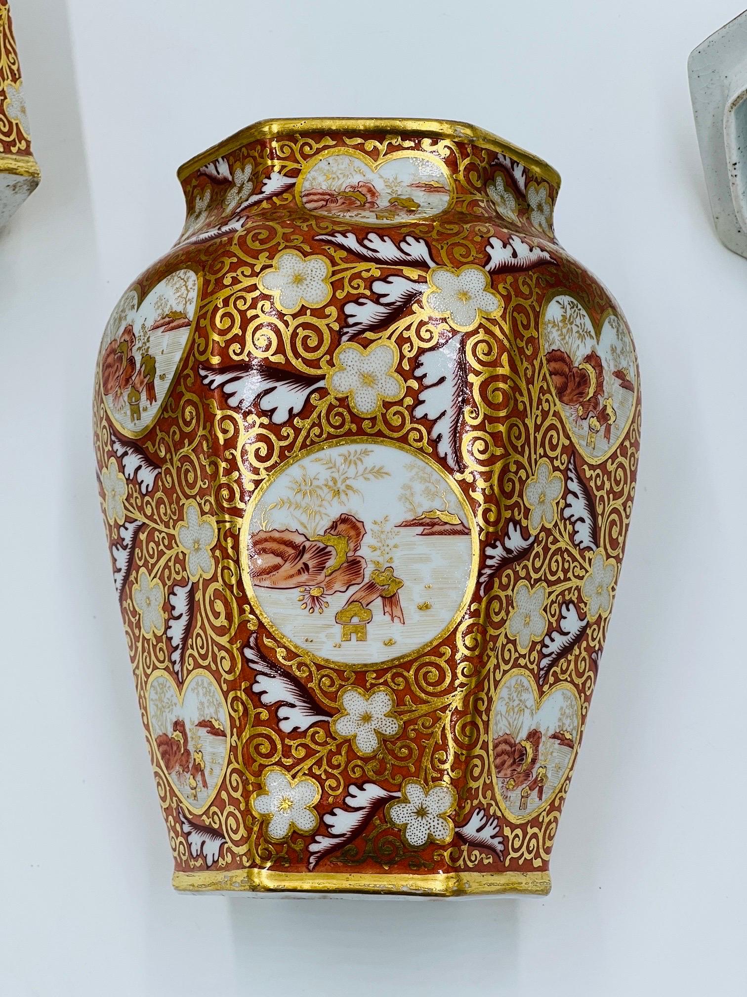 Pair, 19th Century English Japonesque Porcelain Lidded Urns Exc 10.25” For Sale 6