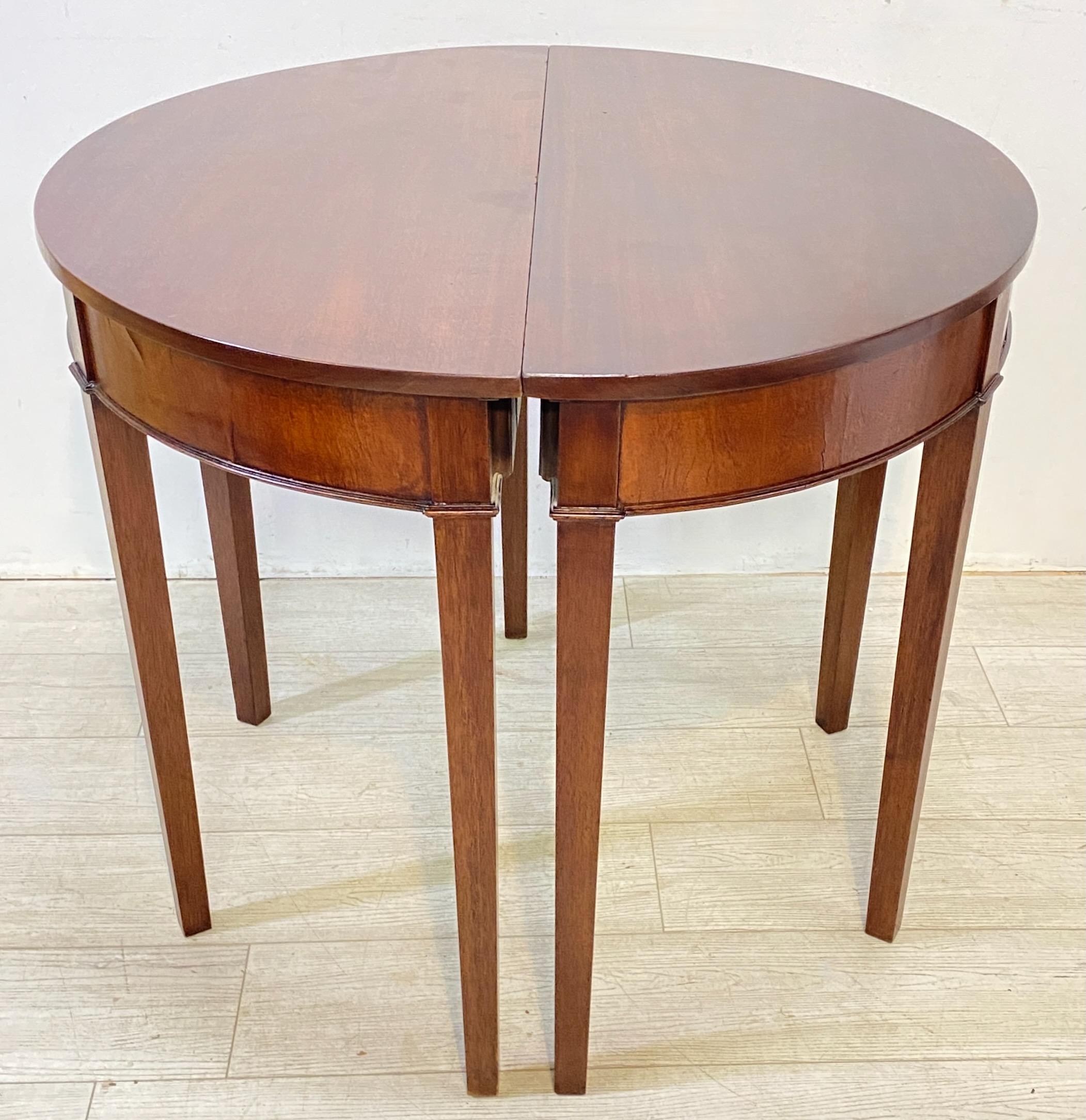Pair 19th Century English Mahogany Demi Lune Console Tables / Center Table In Good Condition In San Francisco, CA