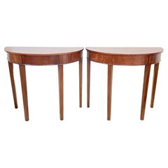 Pair 19th Century English Mahogany Demi Lune Console Tables / Center Table
