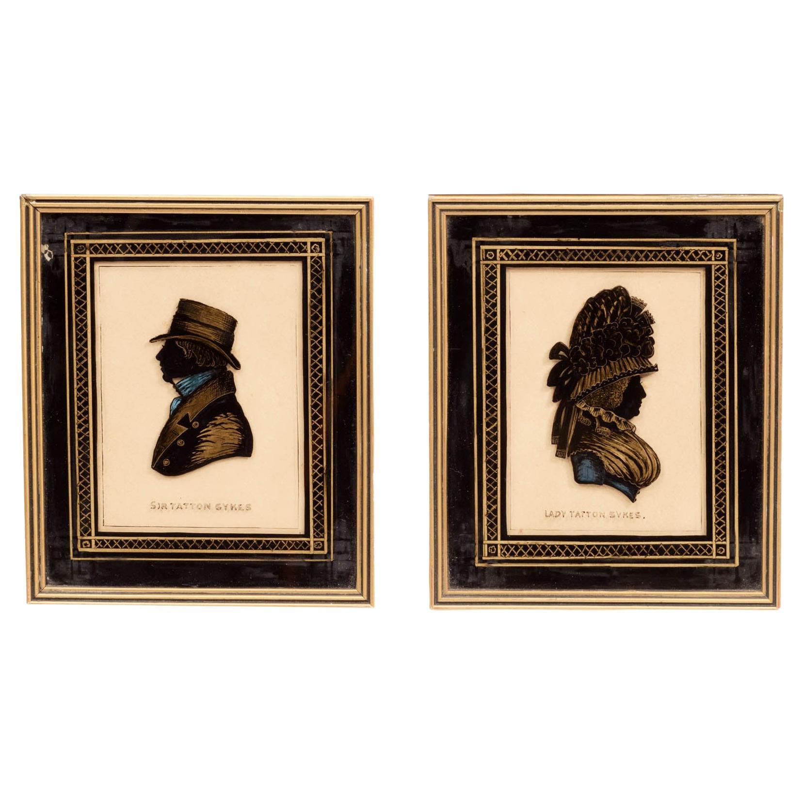 Pair 19th Century English Miniature Silhouettes Depicting Sir & Lady Tatton
