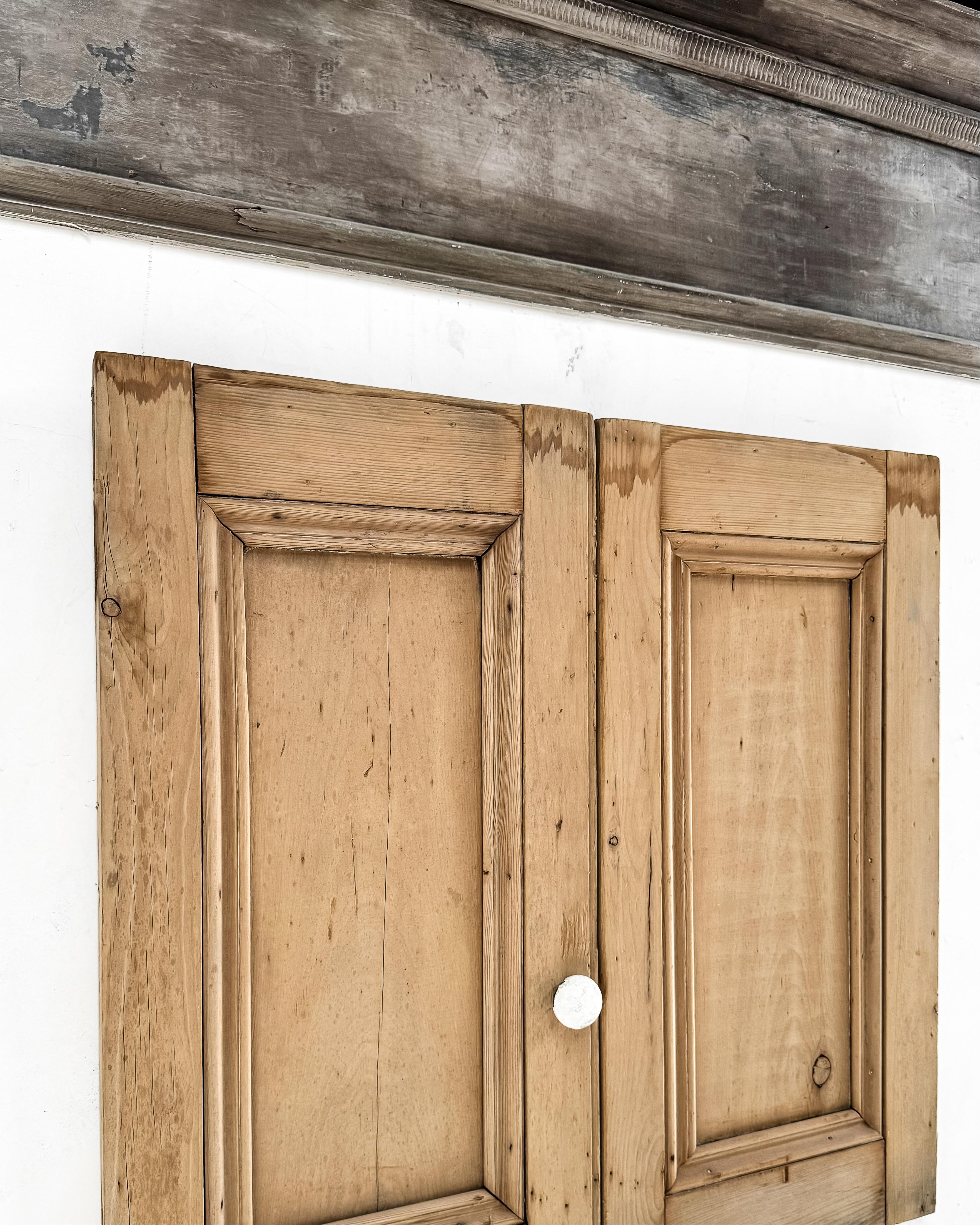 Pair 19th Century English Pine Paneled Cupboard Doors For Sale 1