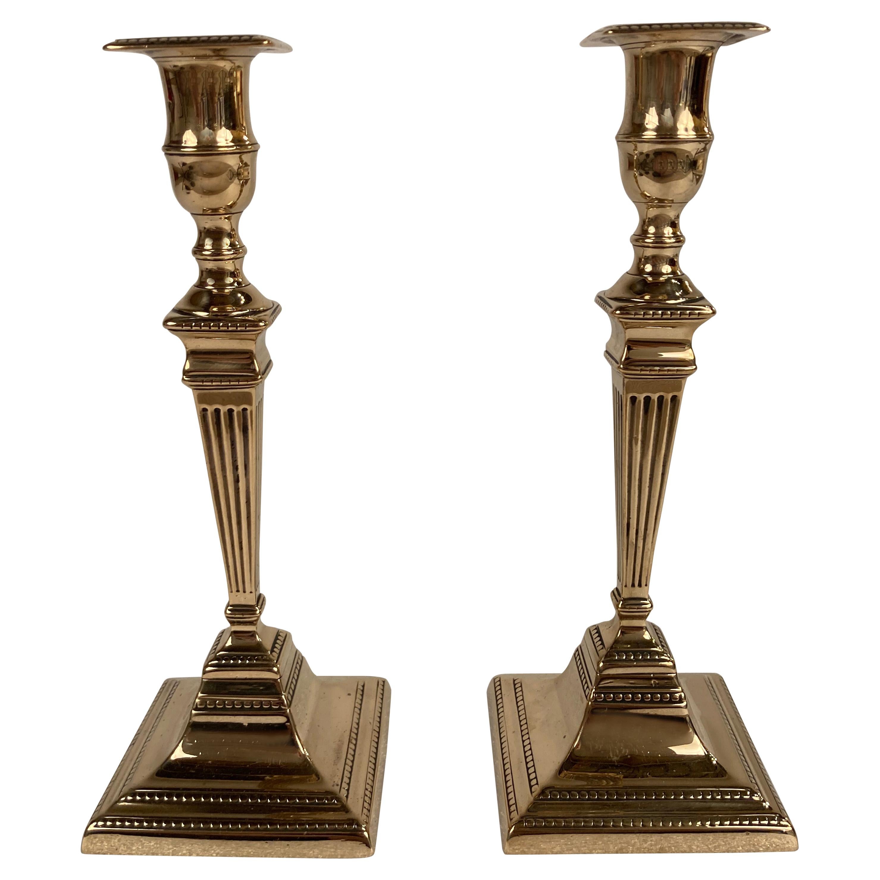 Pair 19th Century English Regency Brass Candlesticks 