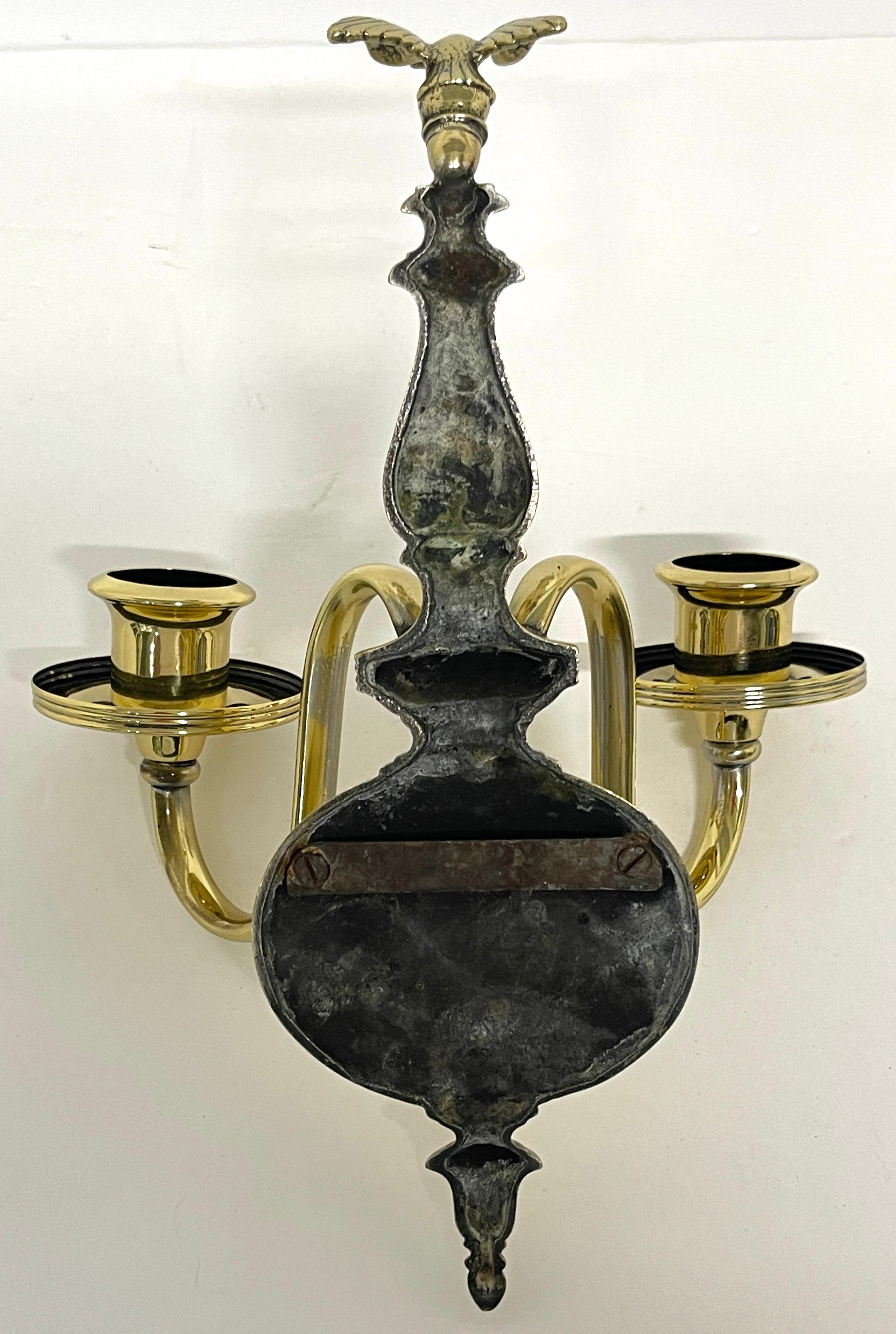Pair 19th Century English Regency Brass Eagle Two-Light Candle Wall Sconces For Sale 5