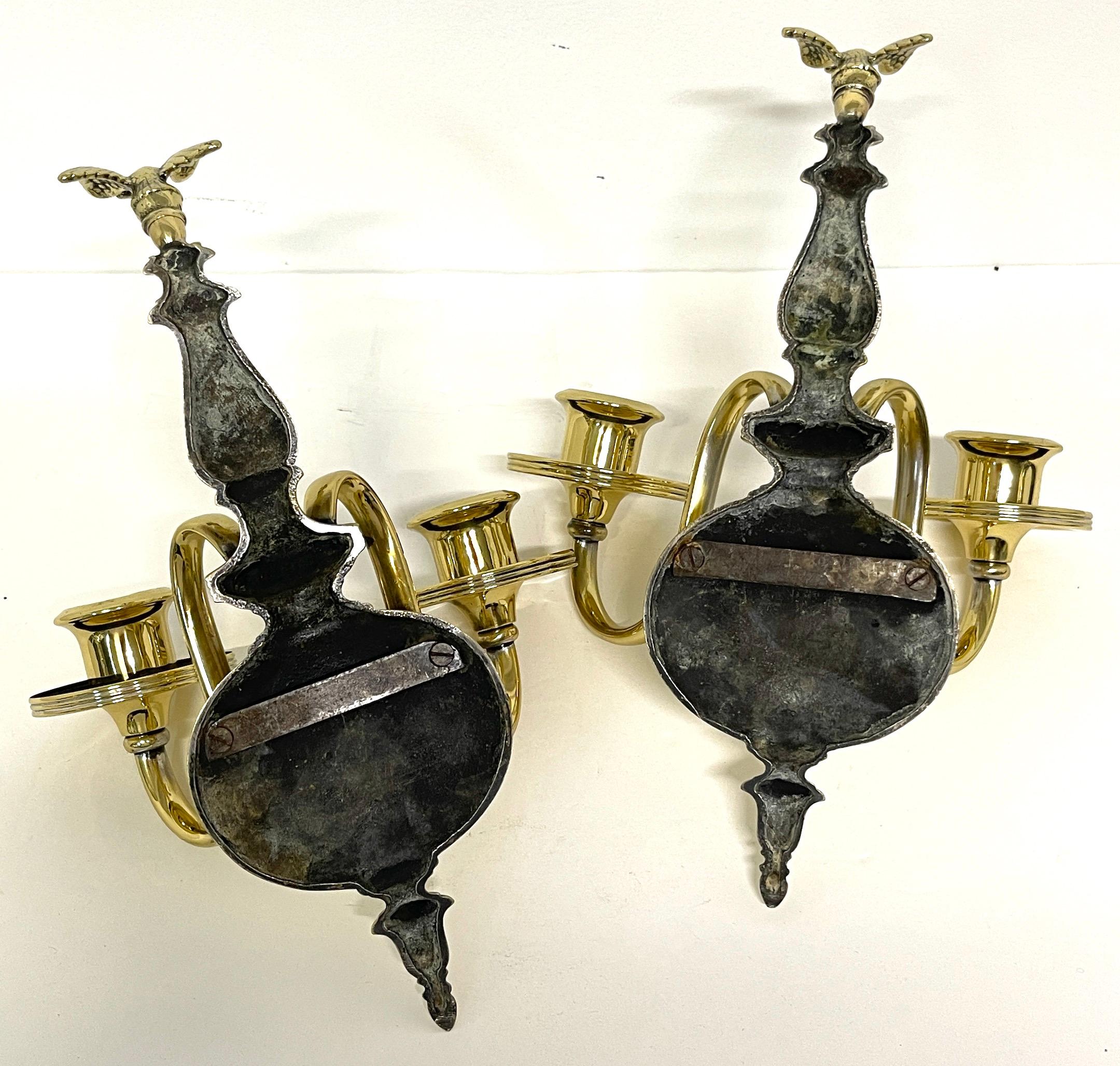 Pair 19th Century English Regency Brass Eagle Two-Light Candle Wall Sconces For Sale 6