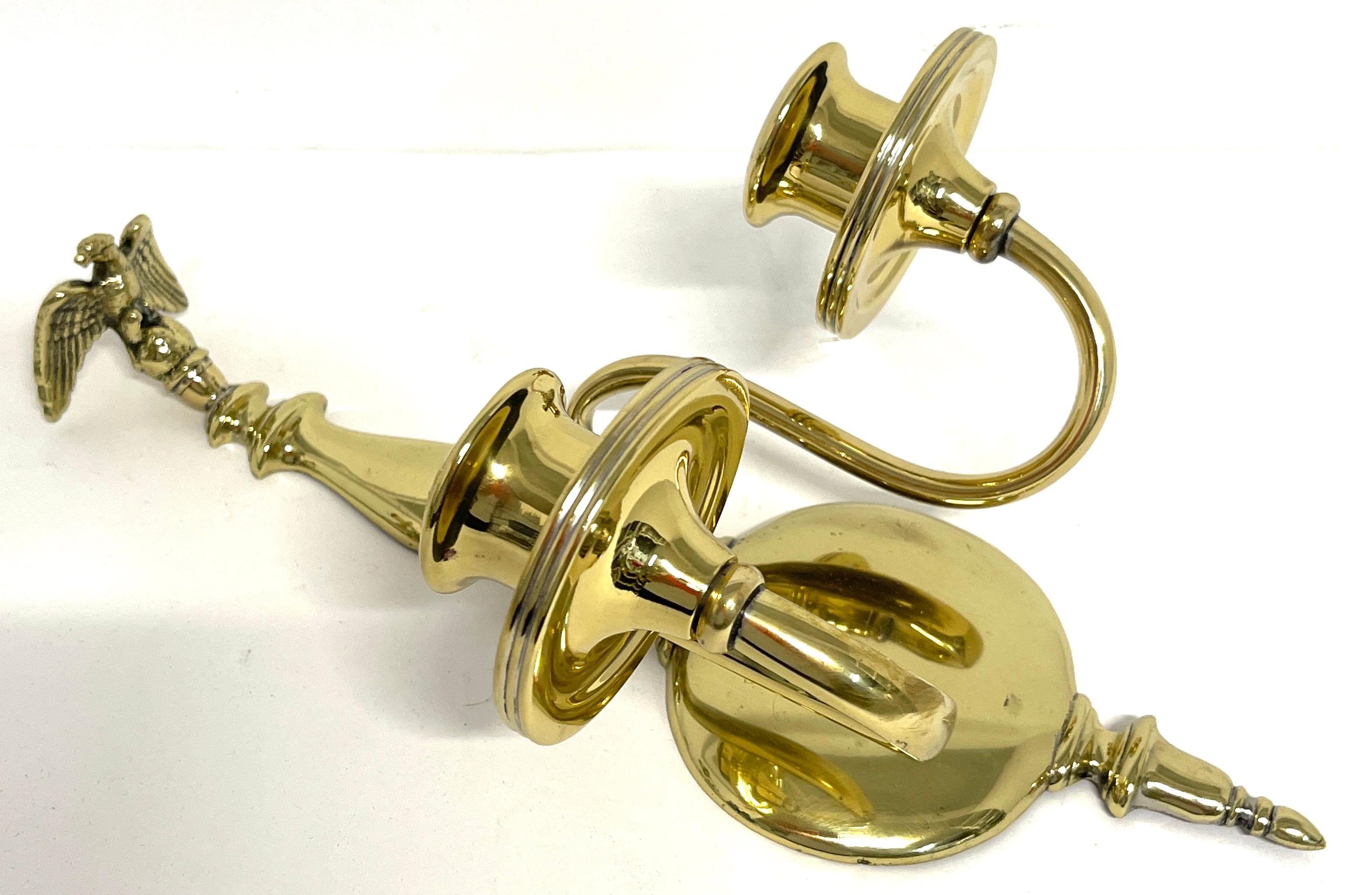 Pair 19th Century English Regency Brass Eagle Two-Light Candle Wall Sconces For Sale 11