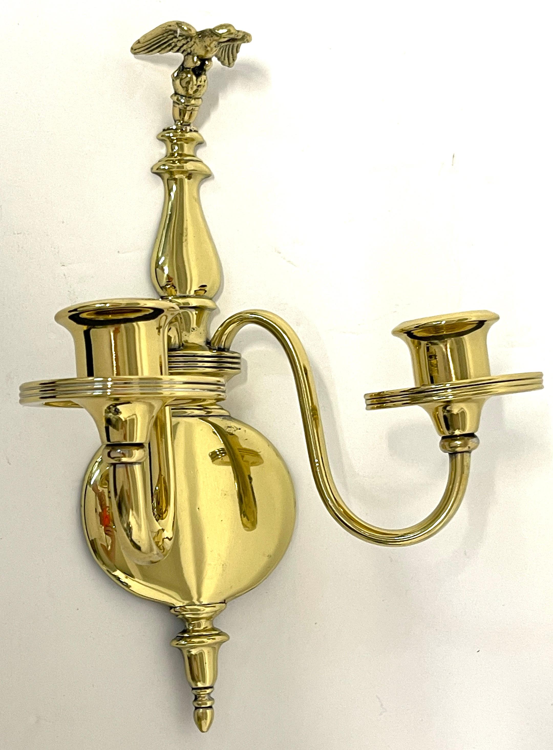 Pair 19th Century English Regency Brass Eagle Two-Light Candle Wall Sconces For Sale 1