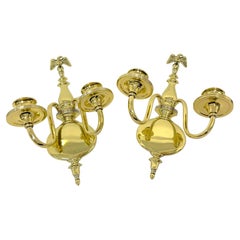 Antique Pair 19th Century English Regency Brass Eagle Two-Light Candle Wall Sconces