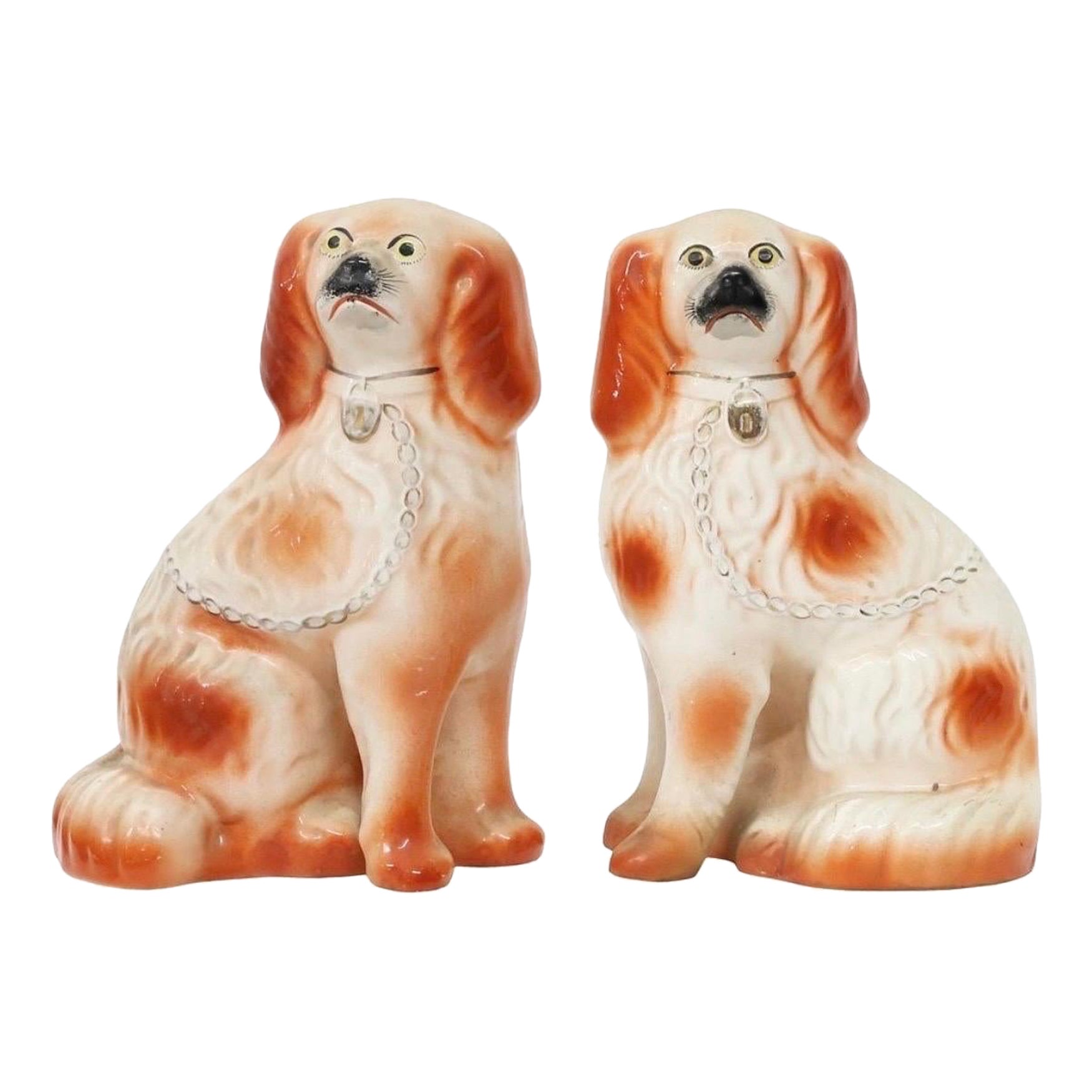 Pair 19th Century English Staffordshire Russet Spaniels Mantle Dogs