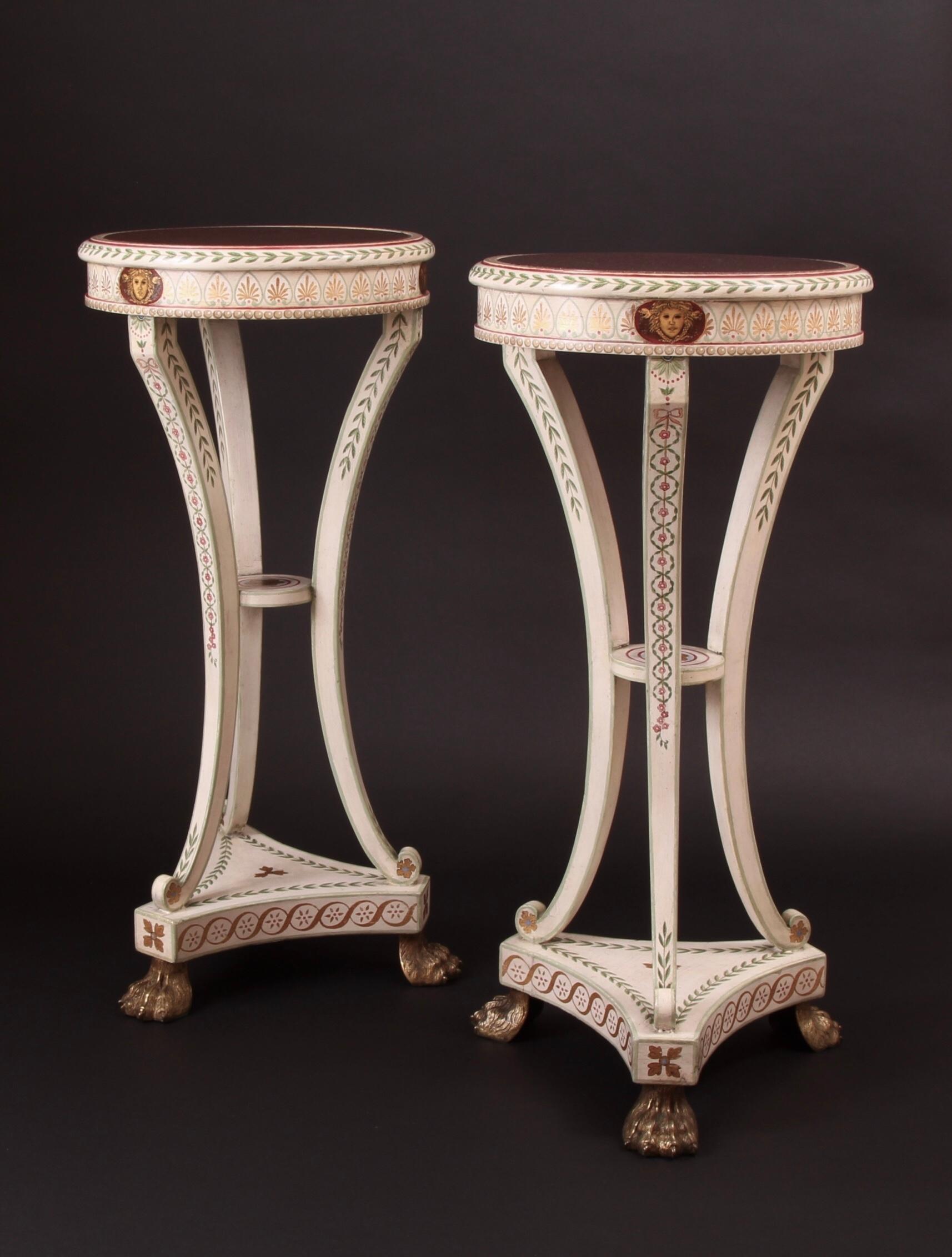 Pair 19th Century Neoclassical Painted Parcel-Gilt Torcheres In Good Condition For Sale In London, by appointment only