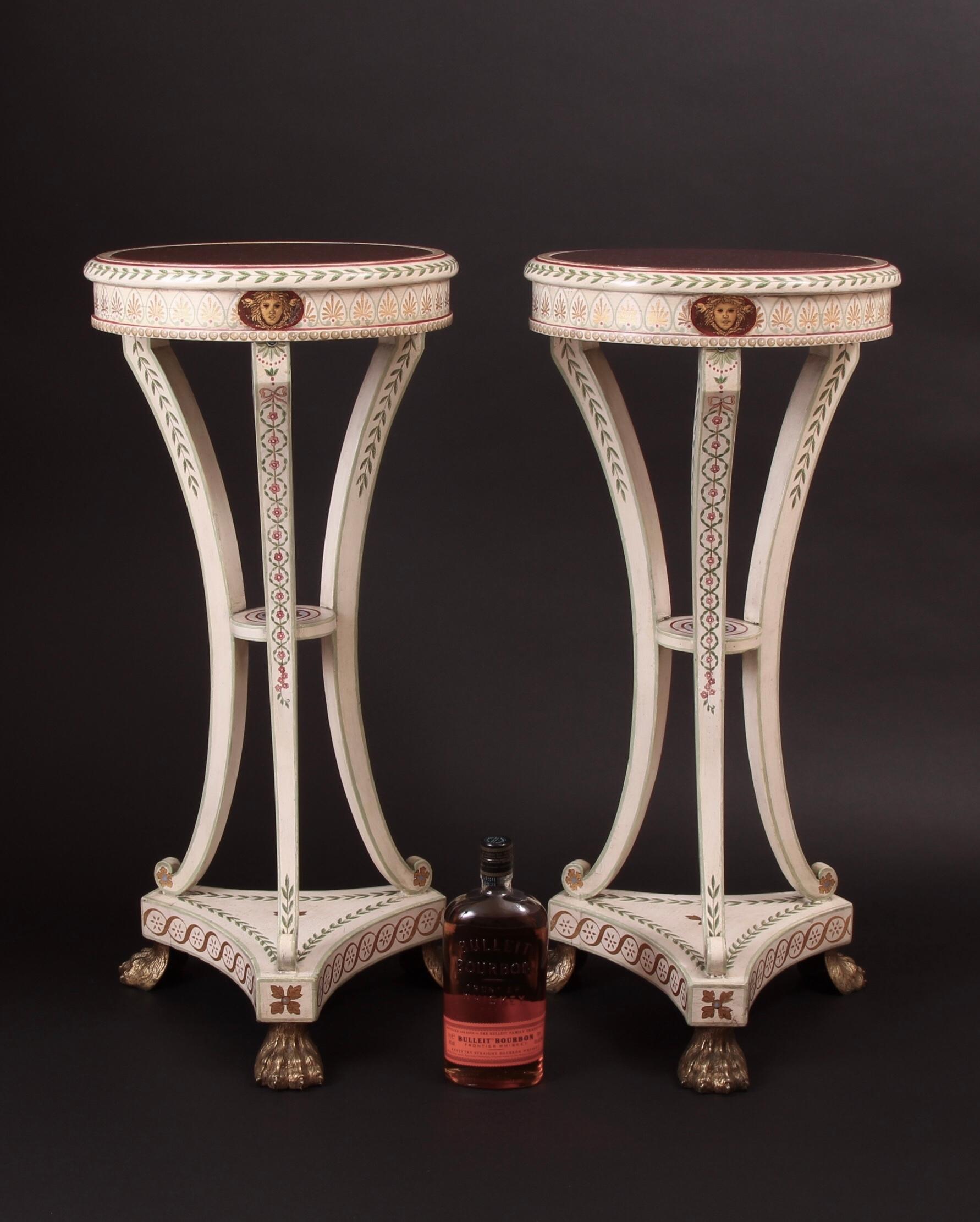 Pair 19th Century Neoclassical Painted Parcel-Gilt Torcheres For Sale 1