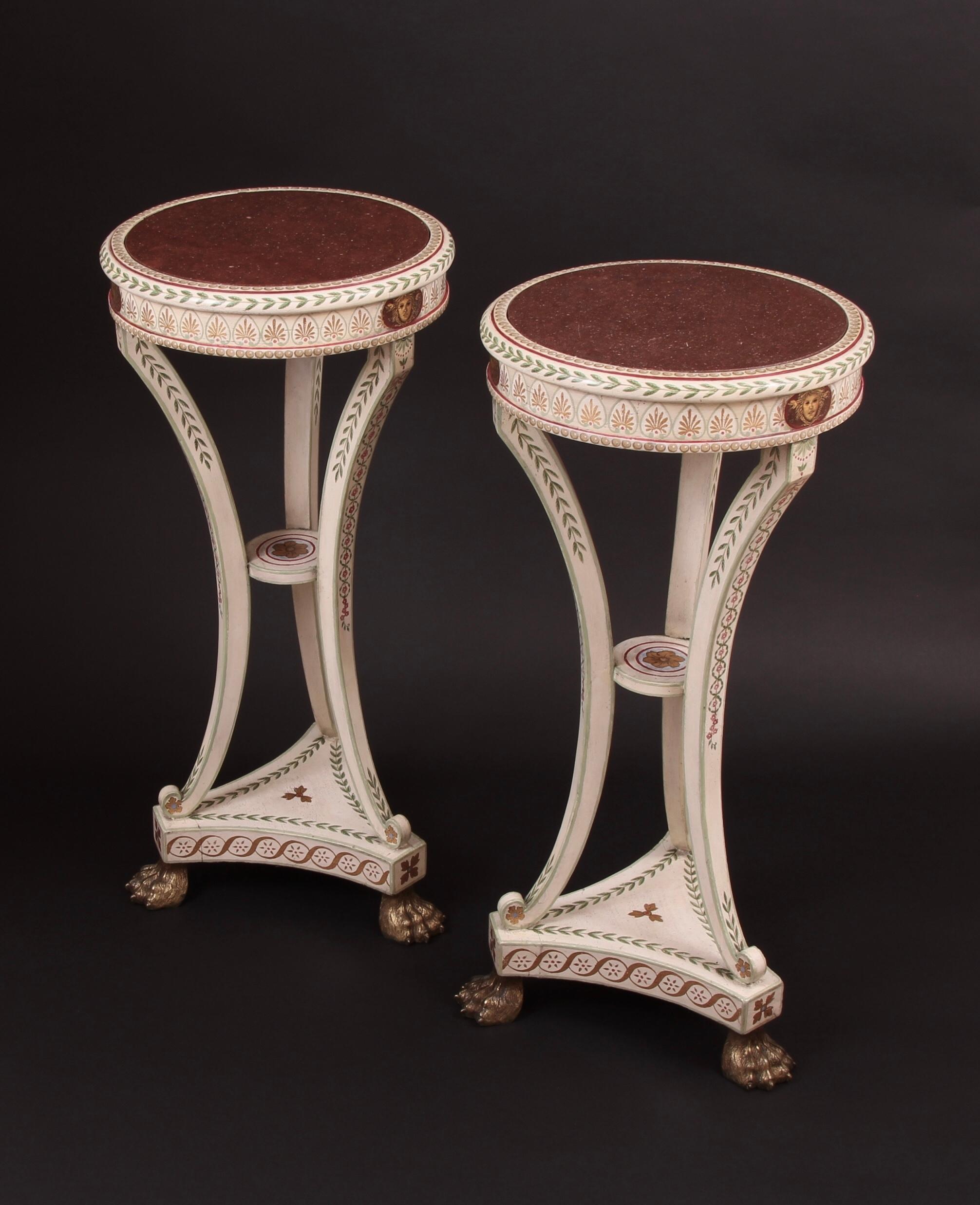 Pair 19th Century Neoclassical Painted Parcel-Gilt Torcheres For Sale 2