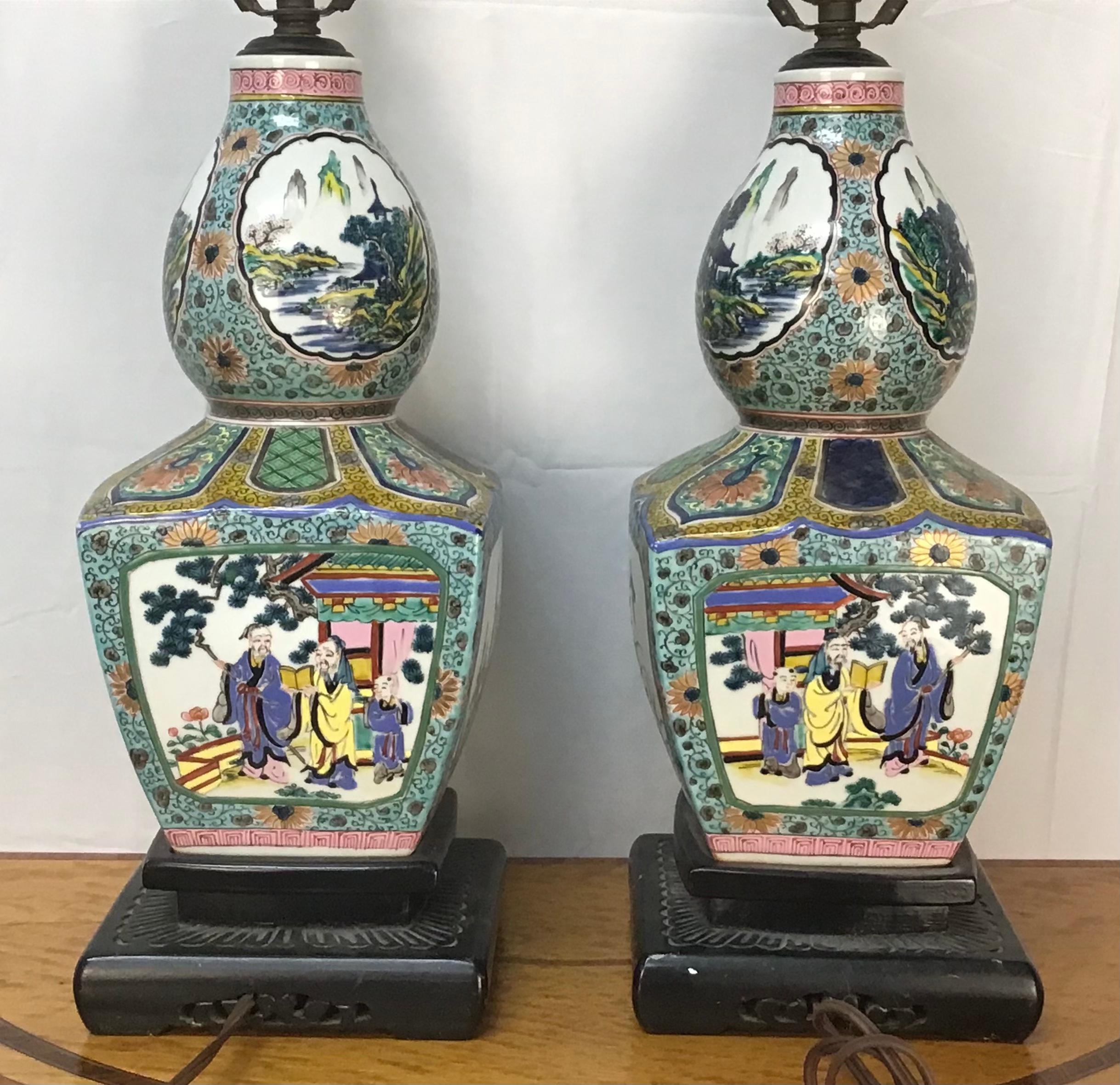 Pair 19th Century Famille Verte Chinese Porcelain Lamps In Good Condition For Sale In Bradenton, FL