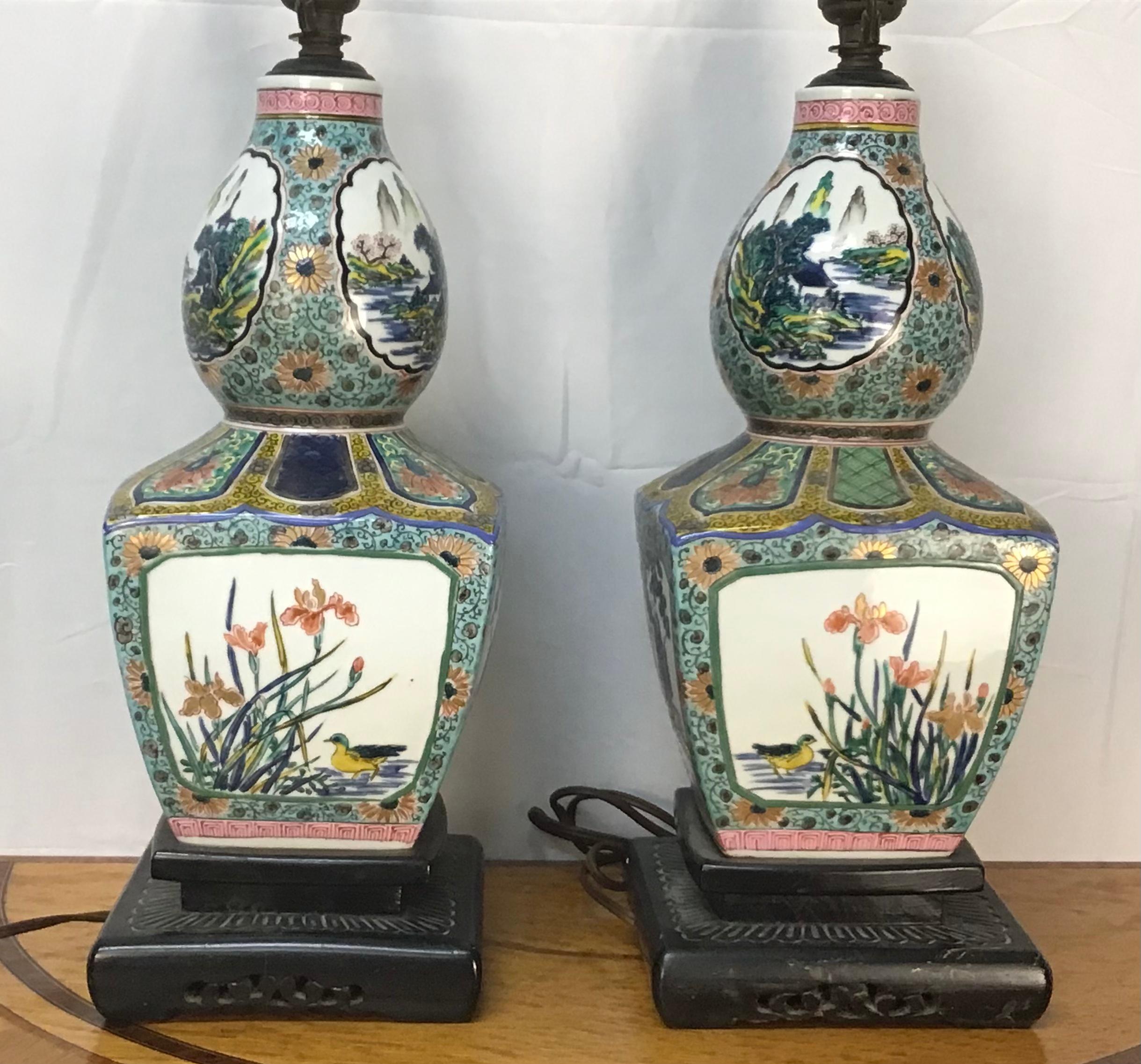 Pair 19th Century Famille Verte Chinese Porcelain Lamps For Sale 1