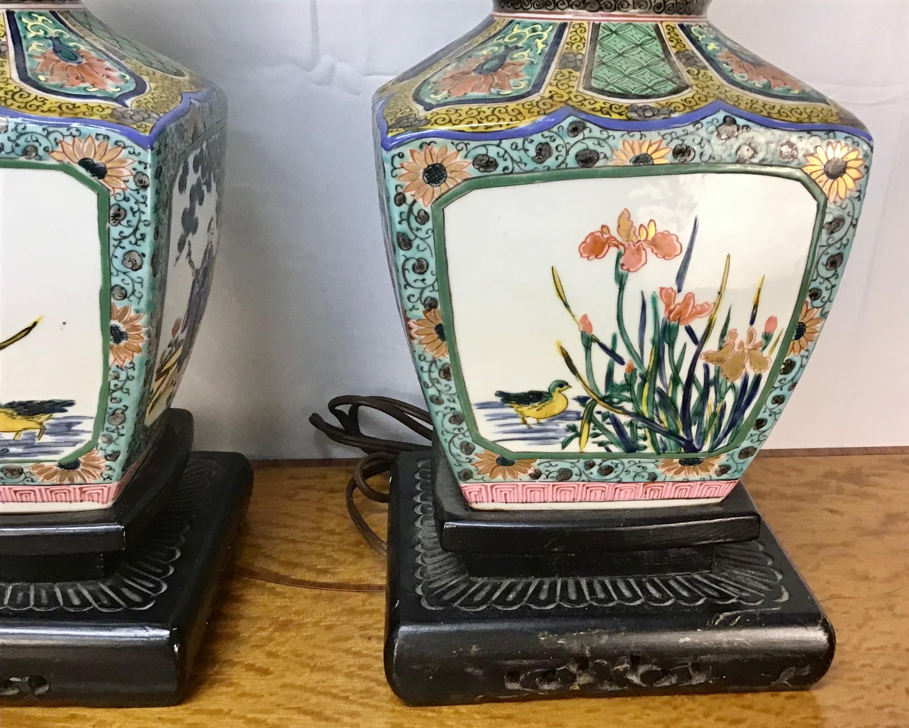 Pair 19th Century Famille Verte Chinese Porcelain Lamps For Sale 2