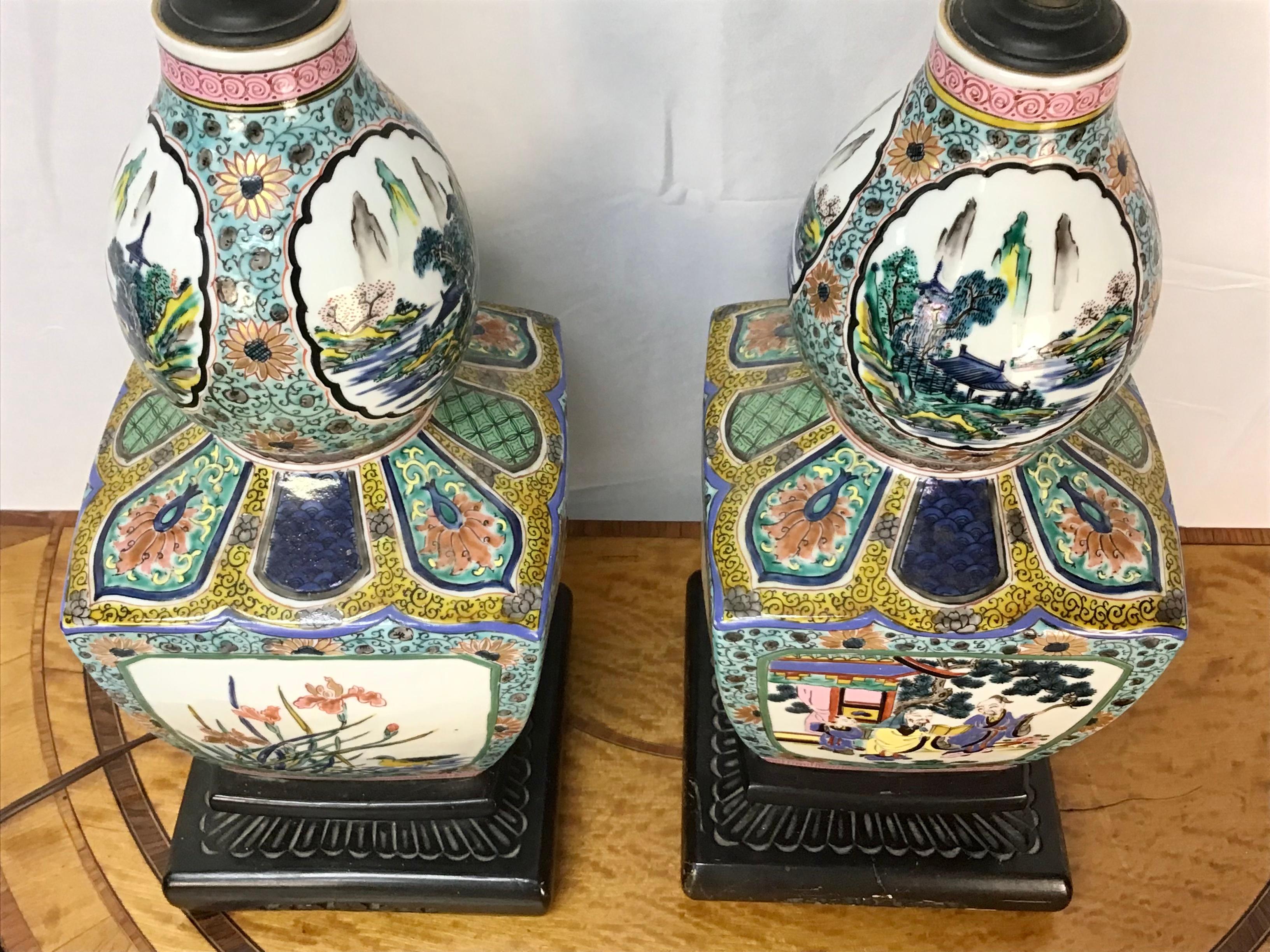 Pair 19th Century Famille Verte Chinese Porcelain Lamps For Sale 3