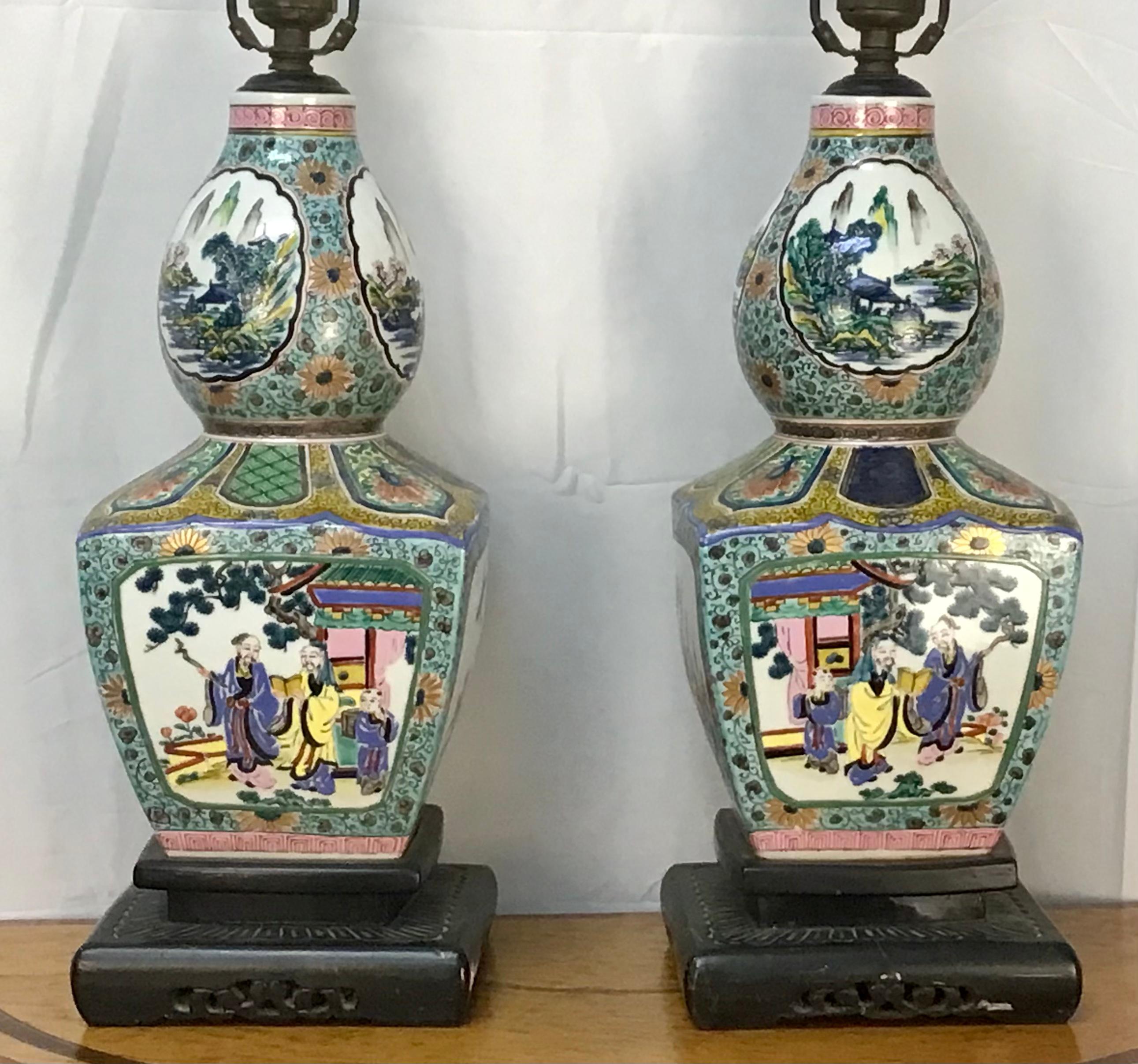 Pair 19th Century Famille Verte Chinese Porcelain Lamps For Sale 5
