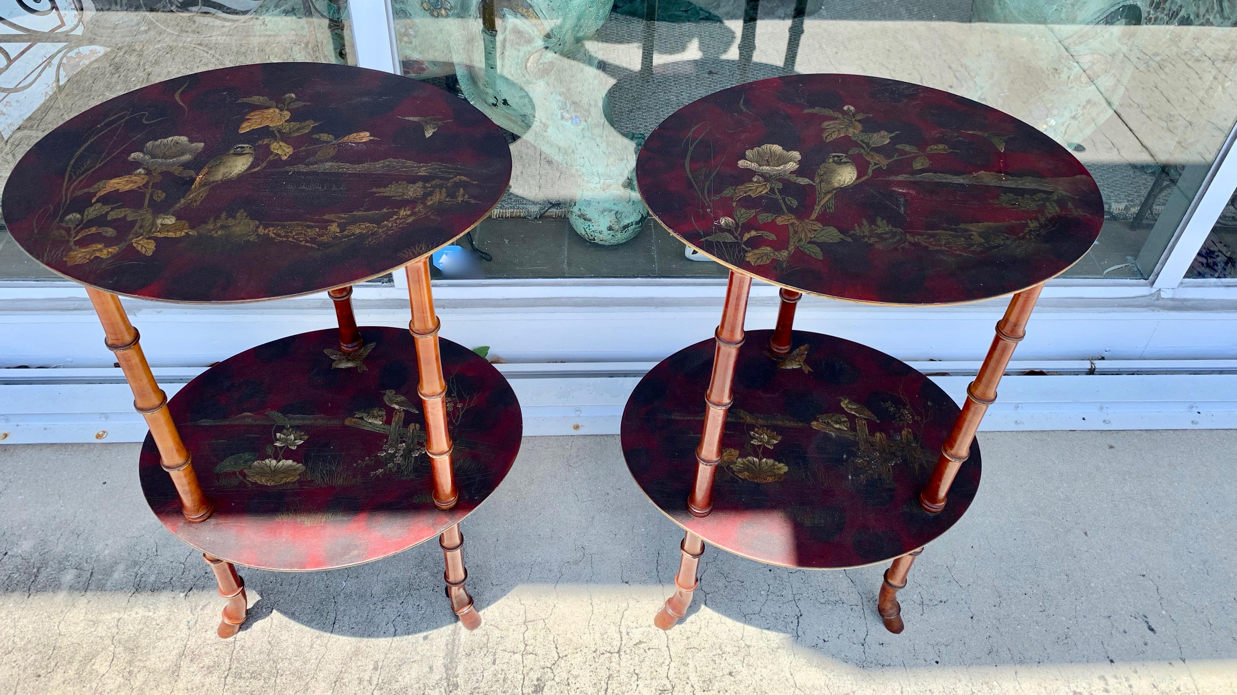 Hand-Painted Pair 19TH Century Faux Bamboo  Side Tables For Sale