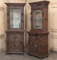 Coppia di librerie fiamminghe del XIX secolo con vetri acidati