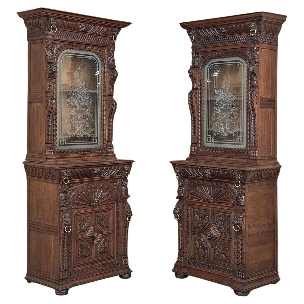 Pair 19th Century Flemish Bookcases with Etched Glass