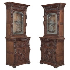 Pair 19th Century Flemish Bookcases with Etched Glass