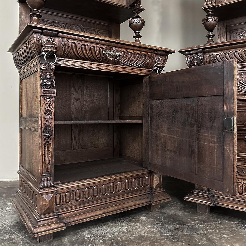 Pair 19th Century Flemish Renaissance Bookcases ~ Buffets with Stained Glass For Sale 6