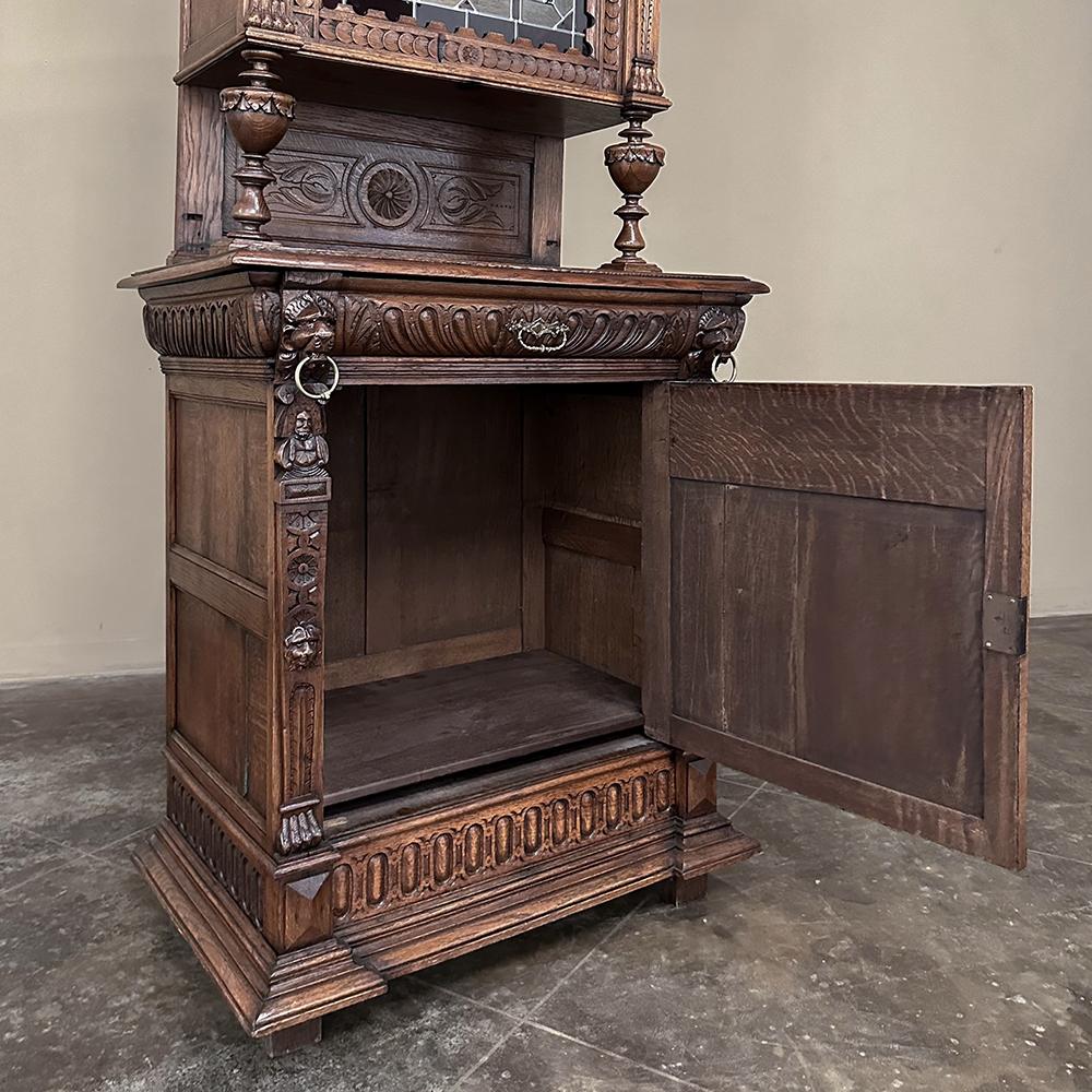 Pair 19th Century Flemish Renaissance Bookcases ~ Buffets with Stained Glass In Good Condition For Sale In Dallas, TX
